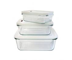 : Cuisy KB5667 3-Auflaufform aus Glas mit Deckel, Grau/Weiß/Rot/Grün, 22 x 17 x 9 cm