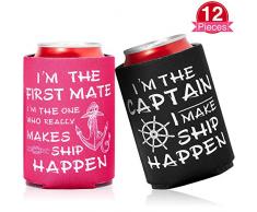12 Stücke Nautisch Segeln Getränke Dosen Kühler Segel Dosen Kühler Neopren Bier Kühler First Mate Ship Happen Nautische Geschenke, Schwarz und Rose Rot