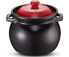 LICHAO Schwarzes Keramikkochgeschirr im japanischen Stil, Suppentopf, gesunder Topf, Suppentopf, Keramik, roter Deckel, 4,6 l.