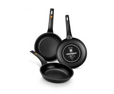 BRA Efficient Pfannen-Set, Aluminiumguss mit Teflon Platinum Plus Antihaft-Beschichtung, schwarz, 18 x 22 x 26 cm