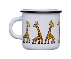 Smaltum Hochwertige weiße Emaille-Tasse mit Giraffe, hell und unzerbrechlich, Kinder und Camping (350ml)