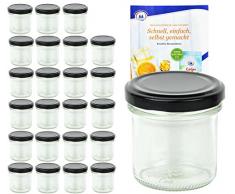 MamboCat 24er Set Sturzgläser 167 ml Deckelfarbe schwarz To 66 inkl. Diamant Gelierzauber Rezeptheft, Marmeladengläser, Einmachgläser, Einweckgläser, Gläser