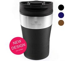 Tassicup Thermobecher Isolierbecher Travel Mug Becher, 250ml Isobecher Kaffeebecher Reisebecher Edelstahl, Coffee to go EIS Kaffee Tee, Trinkbecher Deckel auslaufsicher mit Clip Verschluss – schwarz