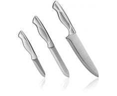 COM-FOUR® 3-teiliges Messerset, scharfe Küchenmesser aus rostfreiem Edelstahl mit ergonomischem Edelstahlgriff, Schinkenmesser, Schälmesser und Kochmesser (Set4-3-teilig - Edelstahl)