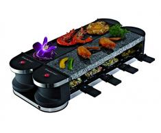 SUNTEC Raclette RAC-8069 Flex 8 metal/stone [Für 8 Personen, Steinplatte & Grill, 180° auf-/zuklappbar durch innovative Drehgelenkkonstruktion, max. 1400 Watt]
