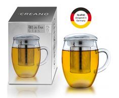 Creano Teeglas All in one 400ml, Große Teetasse mit Edelstahlsieb und Deckel aus Glas, Teebereiter in attraktiver Geschenkverpackung (1x 400ml)