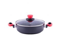 Stylen Cook ROCKPEARL FIRE Servierpfanne mit Glasdeckel, Aluminium geschmiedet, schwarz/rot, 24 cm