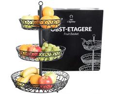 Chefarone Obst Etagere - Obstschale Metall für mehr Platz auf der Arbeitsplatte - dekorativer Obstkorb schwarz - Etageren mit Obstschalen (36 x 36 x 52 cm)