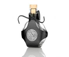 Eburya Glas Feldflasche/Flachmann mit Lederköcher & silberfarbenem keltischen Metallbeschlag