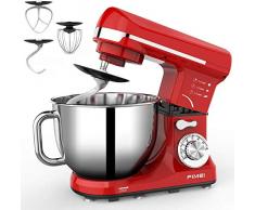 FIMEI Küchenmaschine Multifunktional, Knetmaschine 1000W, Rührmaschine Teigmaschine, 6 Geschwindigkeiten, 5L Edelstahlschüssel, mit 3 Rührwerkzeugen, mit Spritzschutz, Anti-Rutsch-Design (Rot)