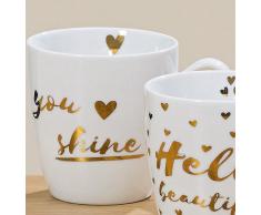Bloominghome Jumbotasse 480ml Porzellan You Shine Gold-Druck H10 cm Jumbobecher Kaffeetasse