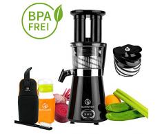 NUTRILOVERS Slow Juicer Entsafter - BPA-frei | Elektrische Obst & Gemüse Saftpresse | BPA-Frei | Geringe Drehzahl nur 60 U/min - 350 Watt | Glas-Trinkflasche, Rezepte & Reinigungsbürste
