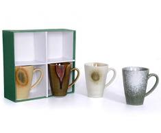 Zekaano Tassen/Teetassen/Becher Set/Teetassen Set 4-teilig Japan Design, 300ml bunt/gesprenkelt, handbemalt, Original Aricola®