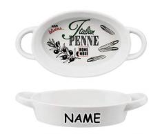 alles-meine.de GmbH 2 TLG. Set _ kleine Auflaufformen / Ofenformen - Italian Penne - inkl. Name - Porzellan / Keramik - oval / rund - weiß - 15 cm - Gratinformen - Lasagneformen ..
