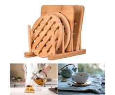 Cozywind Topfuntersetzer Untersetzer aus Bambus-Holz 4er Topf Untersetzer Hitzebeständig Pfannenuntersetzer-Set mit Abtropfgestell für Küche Schüssel Töpfe und Pfannen (15cm)