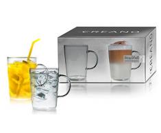 Creano 2er-Set Design Gläser, Becher mit Henkel für Kaffee, Tee und alle Kaltgetränke | 400ml im Geschenkkarton
