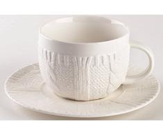 2er Set Cappuccino-Tassen mit Untertasse aus Porzellan, weiß, in schicker Strickoptik, aus der Kollektion Pullover von TOGNANA. 370 ml. Volumen