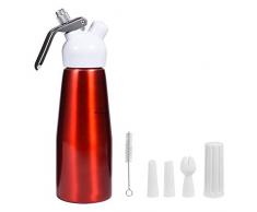 Schlagsahnespender - Sahnespender, Aluminium Schlag Dispenser Schaum-Maschine mit 3 Düsen for Dessert Creme Butter 500ML (Farbe : Red)