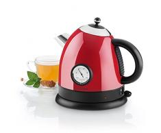 Klarstein Aquavita - Wasserkocher, Wasserkessel, Teekocher, 1,5 Liter, 2200 Watt, Trockengehschutz, Überhitzungsschutz, Cool-Touch-Griff, analoges Thermometer, geringe Standfläche, rot