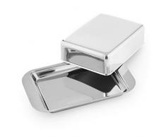 Kerafactum elegant Butterdose Butter Dose aus Edelstahl platzsparend passend fürs Kühlfach Butterfach im Kühlschrank 2 teilig hochglänzend Butterglocke Haube Glocke butterdish Geschirr