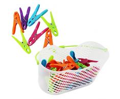 com-four® 30x Wäscheklammer im praktischen Korb mit Henkel - Korb mit Henkel zum Aufhängen und Klammern in trendigen Farben (Set02-31-teilig)