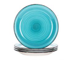 Vancasso Speiseteller Steingut, Bella 4 teilig Flachteller, Geschirr Tellerset Frühstückteller Essteller, Marokko Stil, handbemalt