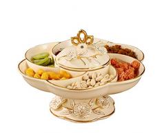 WJS European-style Keramik Dörrobst Box Getrocknete Obstteller Fach mit Deckel Dreh Süßigkeit Snack Teller Obstteller