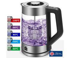 ForMe Glas Wasserkocher 1.7 L Temperaturwahl 50-100°C Farbwechsel LED Temperatur einstellbar Glaskessel Teesieb Einsatz I Strix-Controller Glaswasserkocher I Teekessel mit Warmhaltefunktion I BPA-frei