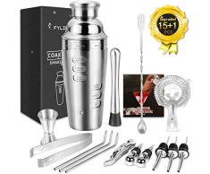 FYLINA Cocktail Shaker Cocktail Set Geschenk, 16-Teiliges Cocktailshaker Bar Set Bar Zubehör Cocktailset Groß 750 Ml Barkeeper mit Rotation Cocktailrezepte Cocktails