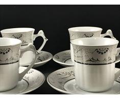 Topkapi – 12-TLG Tassen-Set Gloria Silber, als Kaffee-Set, Tee-Set, Espresso-Set, Porzellan mit Silberdekor, für 6 Personen