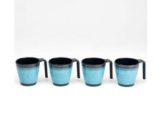 Melamin Geschirr 4 Tassen Campinggeschirr Kaffeebecher Teetasse 4 teilig Tafelgeschirr Camping Outdoor Party Becher Tasse mit Henkel moderne Picknickgeschirr blau schwarz Henkeltasse Trinkbecher 350ml