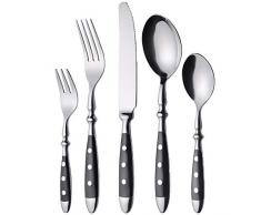 GRÄWE Besteckset für 6 Personen aus Edelstahl, Schwer, Rustikal, Tafelbesteck Set 30-teilig, Geschmiedetes Besteck mit Schwarzen Griffen - Serie Nürnberg
