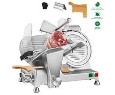 Befano Allesschneider, Schnittdicke 0-12mm, Mit Integriert Messerschärfer Schneidebrett Federklemme Handschuhe, Aufschnittmaschine Elektrische für Fleisch Wurst Brot Gemüse (Silber,Messergröße Ø25cm)