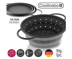 Coolinato Sieb aus Silikon, faltbar spülmaschinenfest, Nudelsieb Abtropfsieb Dampfgar Einsatz, Küchensieb, 20 cm Grau