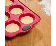 Levivo Muffinbackblech 6er, Silikon Muffin Backform für 6 Muffins oder Cupcakes, Backblech mit Muffinformen in Rot, Cupcake Form 27.5 x 17 cm