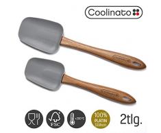 Coolinato 2er Set Silikon Kochlöffel 25cm und 29 cm, Silikonkopf, Holzstiel Akazienholz, hitzebeständig, schonend zu beschichteten Pfannen