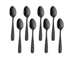 Bisda Schwarz Teelöffel Set, 8 Stück 18/10 Edelstahl Kaffeelöffel Mokkalöffel Kuchenlöffel