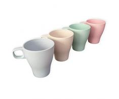 IMODE Öko Bambus Kaffeetasse ohne Melamin - leicht und robust als Tee Camping oder Kinderbecher - 4er Set grün blau beige rosa BPA frei spülmaschinenfest