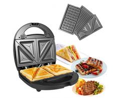 OZAVO Sandwichmaker, Sandwichtoaster, 3 in 1 Paninitoaster, Waffeleisen, Tisch-Grill, 3 abnehmbare Grillplatten, American Toast, Waffeln, Fleisch, mit 2 Kontrollleuchten, 750W