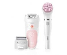 Braun Silk-épil Beauty-Starter-Set 5-895, 6-in-1 Kabellose Wet&Dry Haarentfernung, Epilierer, Rasierer, Reinigung und Peeling für Gesicht und Körper, weiß/flamingo