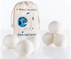 peaceplace Trocknerbälle 6x | Trocknerkugeln aus Schafswolle | Der natürliche Weichspüler für Daunen Jacken und Kissen für Wäschetrockner | XXL Filzbälle Wollebälle | Die umweltschonende Alternative