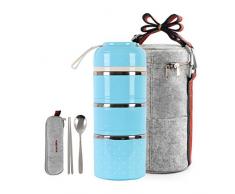 HOMESPON Lunchbox Snackbox mit 3 Unterteilungen Frischhaltedosenset Aufbewahrungsboxen, abbaubar und auslaufsicher, Lange Haltung von Wärme/Kälte, mit Löffel Essstäbchen und wärmehalter Lunchtaschen