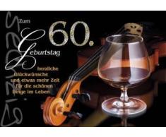 Karte Geburtstag Zahl 60, Silberprägung Cognacglas, 6 Stück