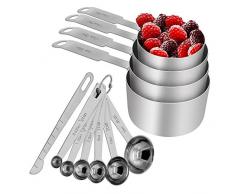 OneChois Messlöffel und Messbecher Set, Heavy Duty Edelstahl, 12er Set, gravierte Maße - für flüssige und trockene Zutaten