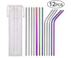 MELLIEX 12 Stück Edelstahl Strohhalme, Wiederverwendbar Bunte Metall Strohhalm mit 2 Trinkhalme Reinigungsbürsten 1 Tragetasche für den Heimgebrauch, Café, Bar, Restaurant (21.5cm)