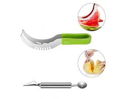 Newdora Wassermelonen Schneider, Ausstecher und Melonen Kugelausstecher aus Edelstahl 18/10, Küchen Obst Schneider und Servierer - Silber