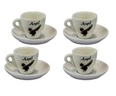 Espressotassen dickwandig 4 x Espressotasse + Unterteller in weiß, 8-teilig mit Angel Aufdruck