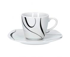 Van Well Galaxy 6er Set Espressotasse + Untertasse, Espresso-Set, Liniendekor, edles Marken-Porzellan