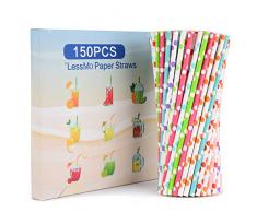 LessMo 150 Stk. Papierstrohhalme, Biologisch Abbaubare Einweg Trinkhalme, Lebensmittelecht, 6 Farben