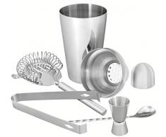 mumbi Cocktail Mixer Bar Set im gebürsteten Edelstahl Design / 5 teilig: Shaker, Sieb, Messbecher, Löffel, Zange